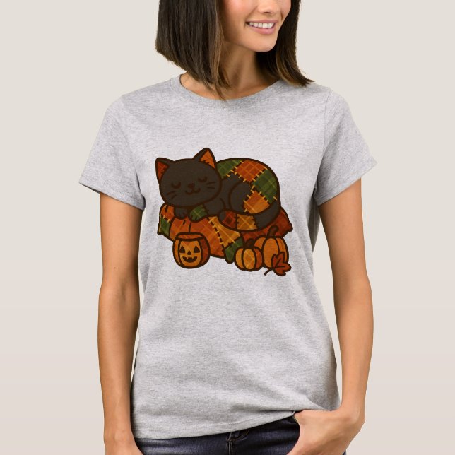 Camiseta Cozy Plaid Cat Nap T-Shirt | Cute Fall (Anverso)