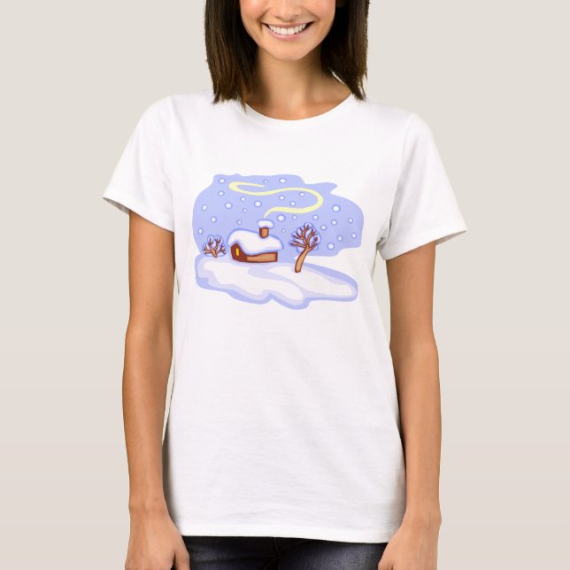 Camiseta Cozy Winter Cabin in Snow Frosty Landscape (Anverso)