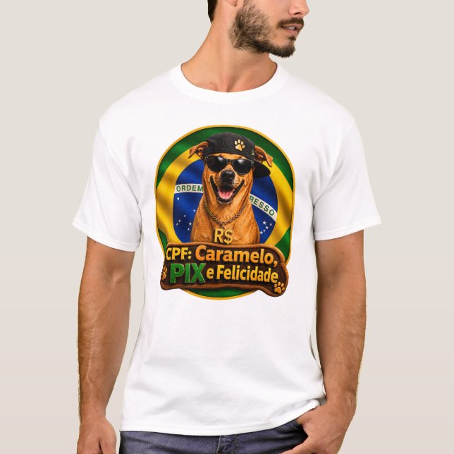 Camiseta CPF Caramelo PIX e Felicidade Basico (Anverso)