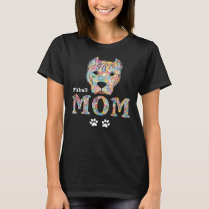 Camiseta Cpitbull Mom Dog Pit Bull Mother Flores Rosas Masc