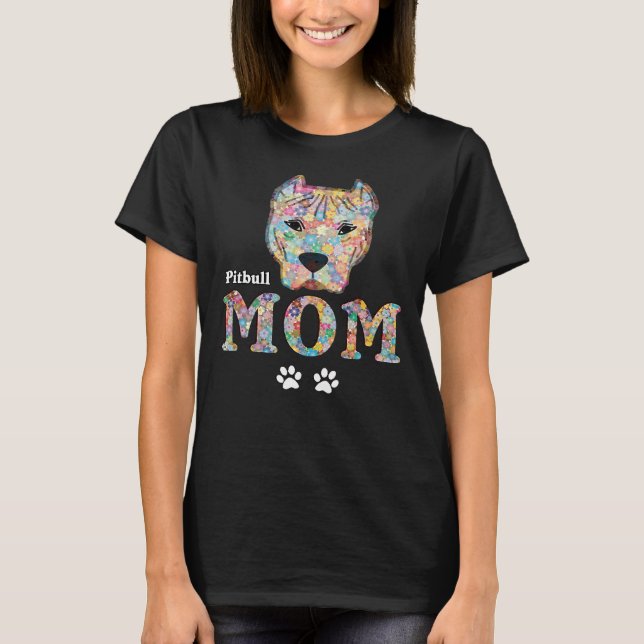 Camiseta Cpitbull Mom Dog Pit Bull Mother Flores Rosas Masc (Anverso)