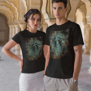 Camiseta Crab Vintage Art Rusto Piedra Verde azulada