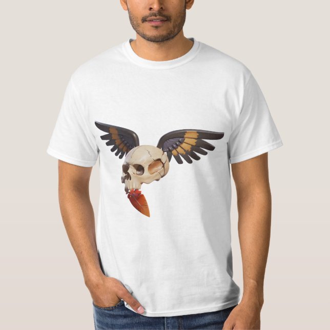 Camiseta Cracked Skull with Wings and Feather (Anverso)