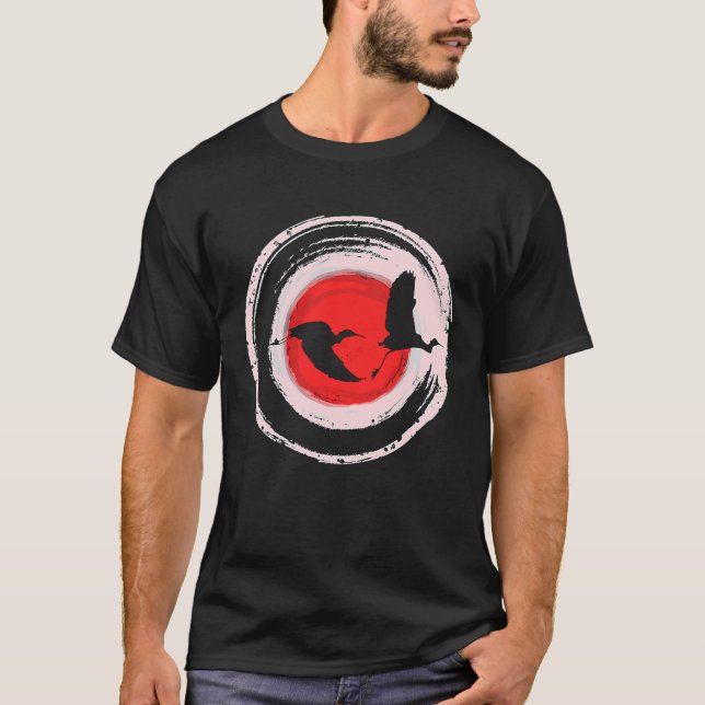 Camiseta Cranas voladoras de círculo enso japonesas Ukiyo e (Anverso)