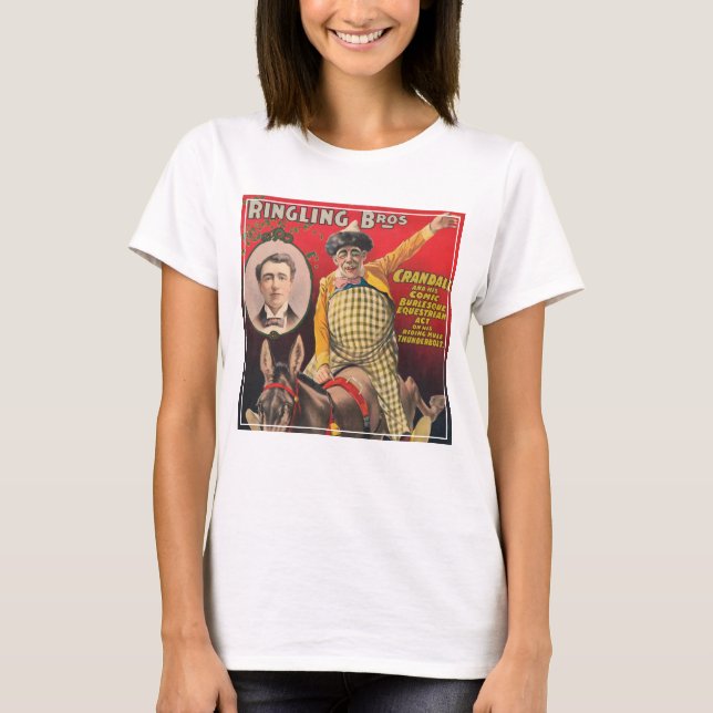 Camiseta Crandall El Payaso Actuando Con Su Mula (Anverso)