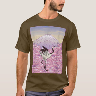 Camiseta Crane Bird Japanese Sakura Tree Cherry Blossom Flo