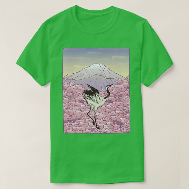 Camiseta Crane Bird Japanese Sakura Tree Cherry Blossom Flo (Diseño del anverso)