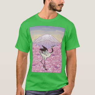 Camiseta Crane Bird Japanese Sakura Tree Cherry Blossom Flo