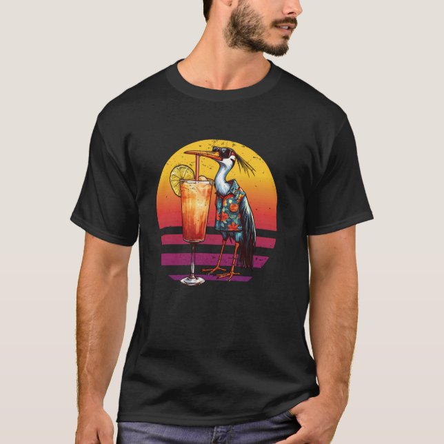 Camiseta Crane Drinking Cocktail Summer Hawaiian Bird Vinta (Anverso)