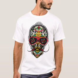 Camiseta Crâne mexicain moustachu avec lunette de soleil