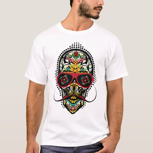 Camiseta Crâne mexicain moustachu avec lunette de soleil (Anverso)