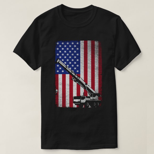 Camiseta Crane Operator Heavy Machinery Usa Bandera Estadou (Diseño del anverso)