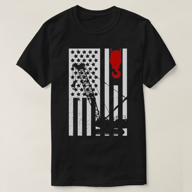 Camiseta Crane Operator Tshirt US Flag Mens Heavy Equipment (Diseño del anverso)