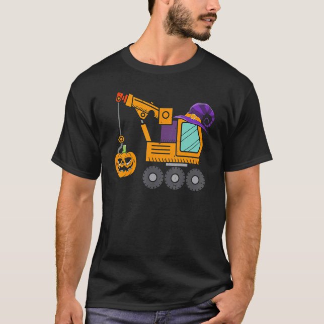 Camiseta Crane Truck Pumpkin Toddler Baby Boys Halloween Ki (Anverso)
