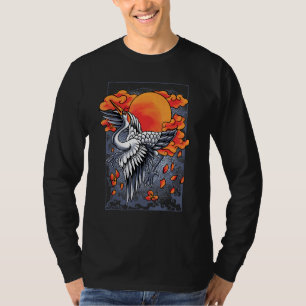 Camiseta Crane Tsuru Japonés Con Flores De Cerezo