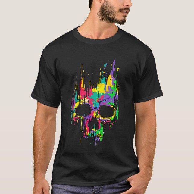 Camiseta Cráneo alucinante Efectos de píxeles EDM Rave Fest (Anverso)