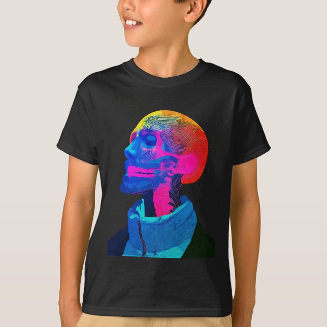 Camiseta Cráneo Cibernético – Arte de Anatomía Futurista (Anverso)