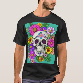 Camiseta cráneo colorido con flores