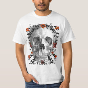 CAMISETA CRÁNEO CON LAS FLORES Y LA IMPRESIÓN DE LAS VIDE