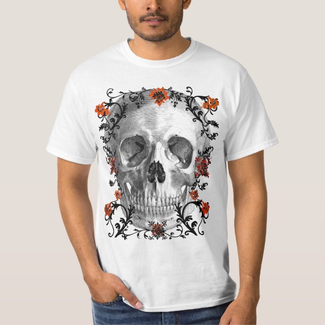 CAMISETA CRÁNEO CON LAS FLORES Y LA IMPRESIÓN DE LAS VIDES (Anverso)