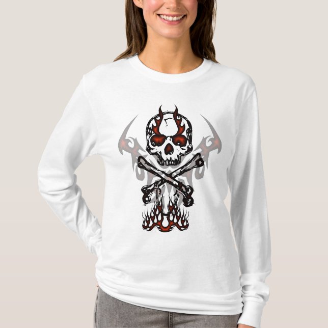 Camiseta Cráneo con sudadera con capucha de las llamas (Anverso)