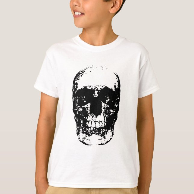 Camiseta Cráneo de arte pop blanco y negro (Anverso)