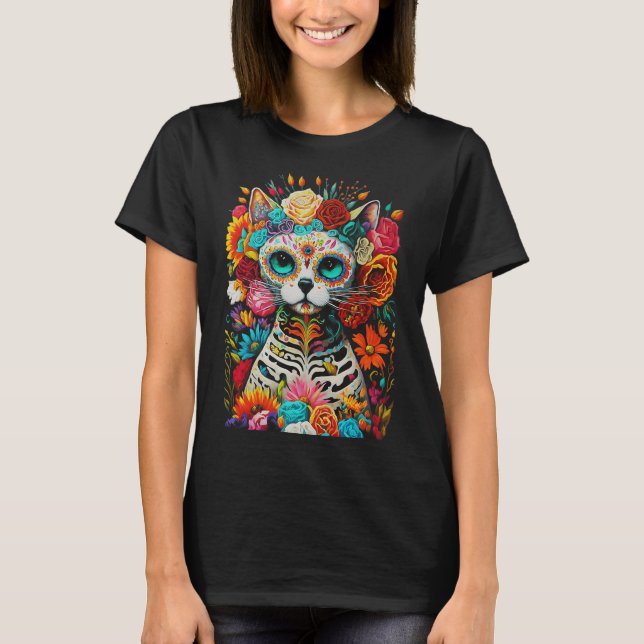 Camiseta Cráneo De Azúcar Cat De Los Muertos La Catrina Día (Anverso)
