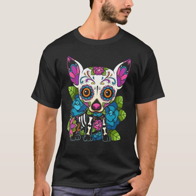 Camiseta Cráneo de azúcar Chihuahua México Perro Calavera D (Anverso)