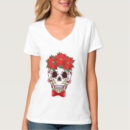 Camiseta Cráneo de azúcar con Poinsettias navidades