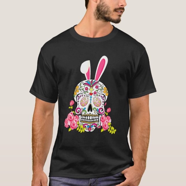 Camiseta Cráneo de azúcar de conejo Feliz Semana Santa Mexi (Anverso)