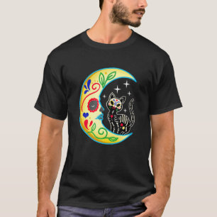 Camiseta Cráneo De Azúcar De Luna De Gato Día De Los Muerto