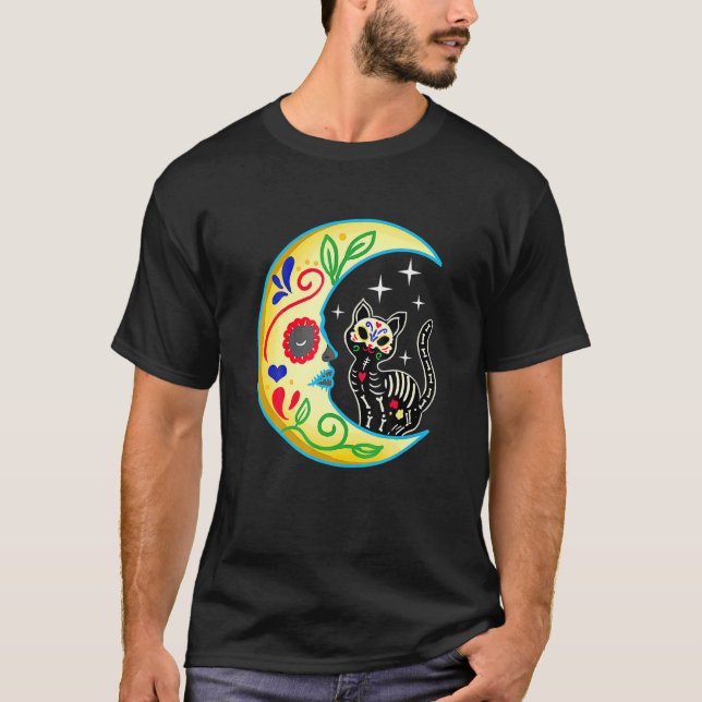 Camiseta Cráneo De Azúcar De Luna De Gato Día De Los Muerto (Anverso)