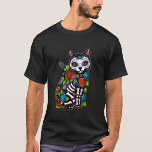 Camiseta Cráneo de azúcar Gato negro De Los Muertos Día De
