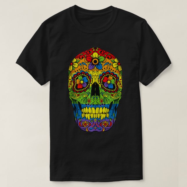Camiseta Cráneo de azúcar LGTB Orgullo Gay Bandera Arcoiris (Diseño del anverso)