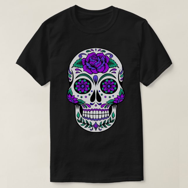 Camiseta Cráneo de azúcar morado Rosa  (Diseño del anverso)