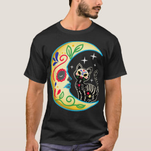 Camiseta Cráneo de azúcar para gatos y luna Dia de Los Muer