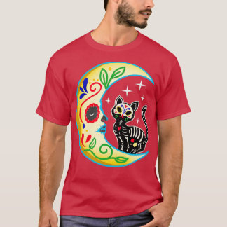 Camiseta Cráneo de azúcar para gatos y luna Dia de Los Muer