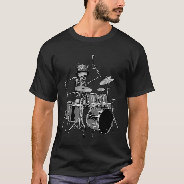 Camiseta Cráneo de Baterista de Rock N Roll (Anverso)
