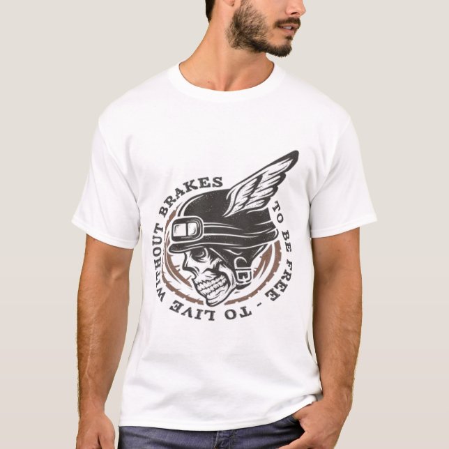 Camiseta Cráneo De Cascos De Biker Con Alas. Símbolo Emblem (Anverso)