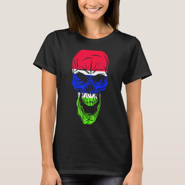 Camiseta Cráneo de colores de bandera de Gambia (Anverso)