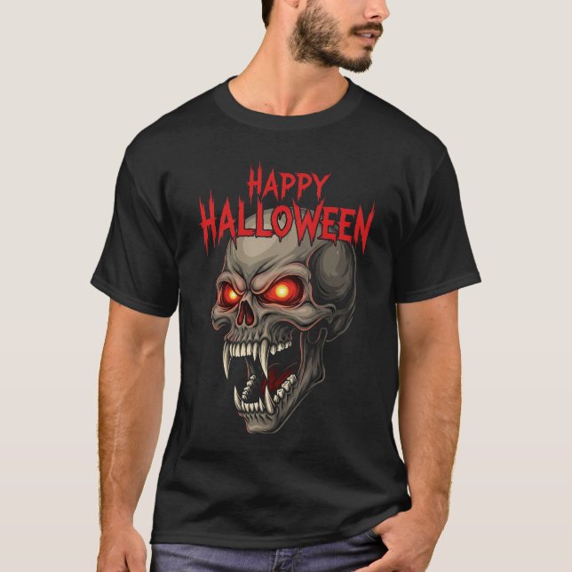 Camiseta Cráneo de Demon con ojos brillantes Halloween (Anverso)