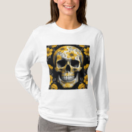 Camiseta Cráneo de flores amarillas 3D muerto con flores am