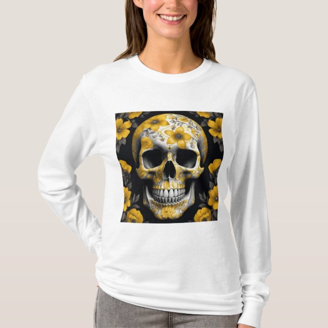 Camiseta Cráneo de flores amarillas 3D muerto con flores am (Anverso)