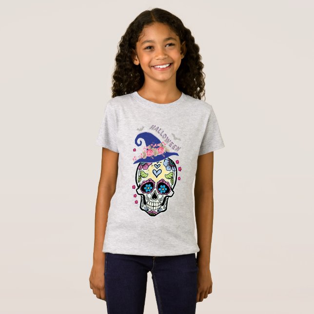 Camiseta Cráneo de flores de Halloween (Anverso completo)