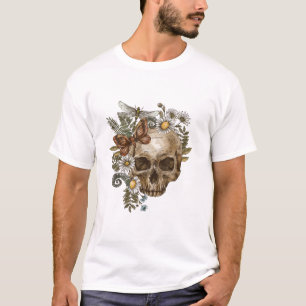 Camiseta cráneo de flores vintage gótica y mariposas