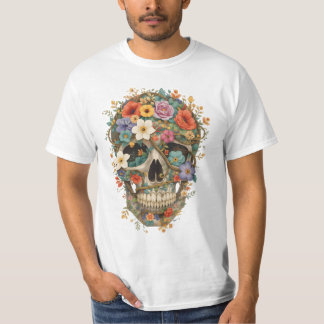 Camiseta Cráneo de flores y viñas