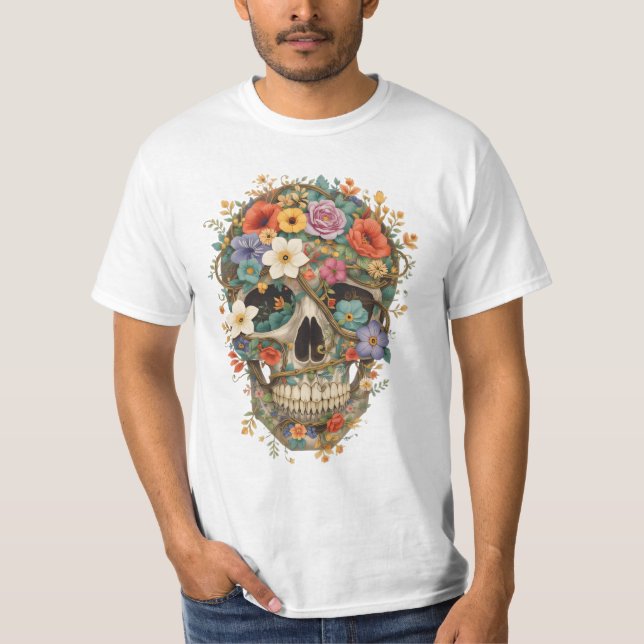 Camiseta Cráneo de flores y viñas (Anverso)