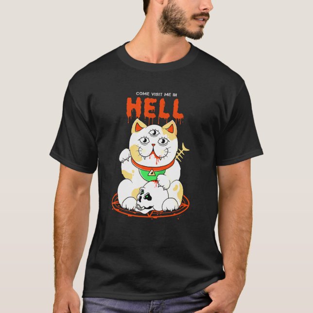 Camiseta Cráneo de gato Pentagram Satánico Gótico Brujería  (Anverso)