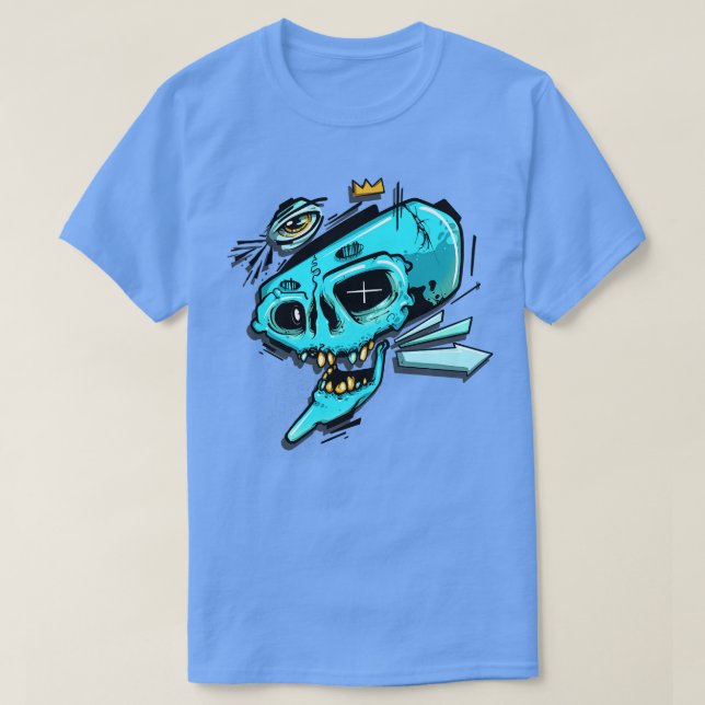 Camiseta Cráneo de Graffiti Azul (Diseño del anverso)