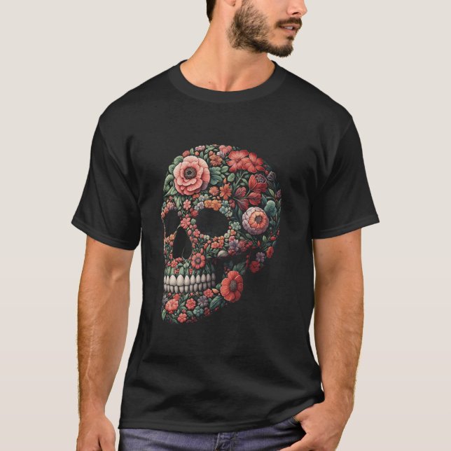 Camiseta Cráneo de Halloween de Guay al estilo de arte flor (Anverso)